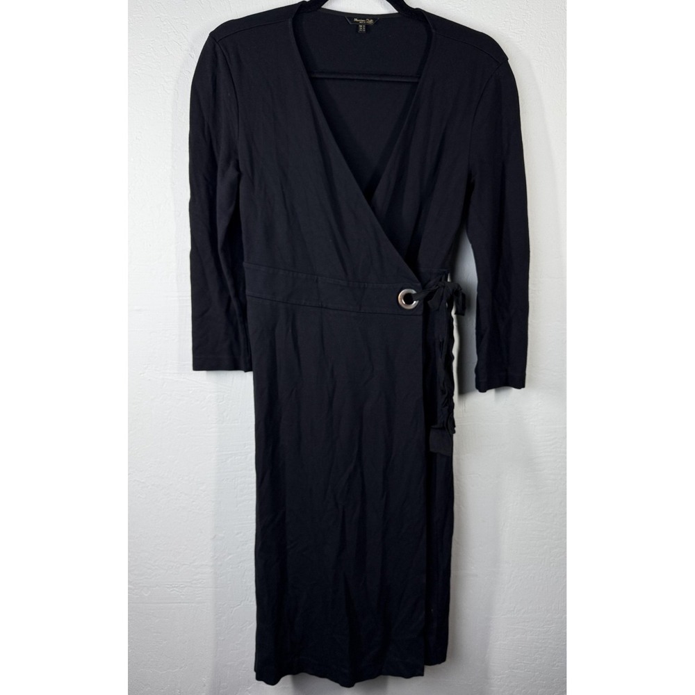 Massimo Dutti Dress‎ Womens Small Black Wrap Long Sleeve Midi Belted Viscose